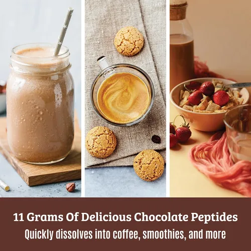 Vista 6 de Colágeno en polvo de chocolate. Colágeno con ácido hialurónico y vitamina C. Péptidos de colágeno de chocolate en polvo. Colágeno con vitamina C