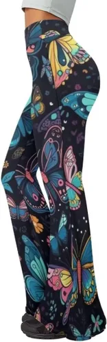 Vista 3 de Animepark Pantalones de yoga de pierna ancha para mujer, pantalones deportivos acampanados de cintura alta