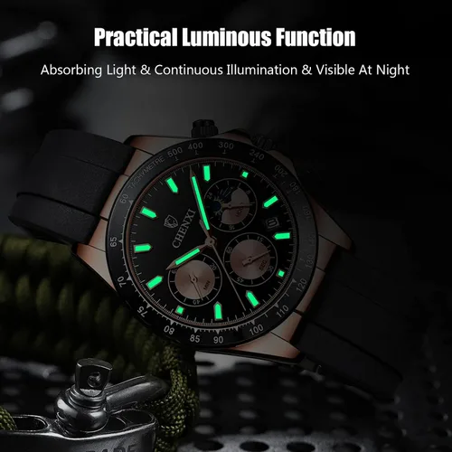 Vista 5 de RORIOS Relojes luminosos para hombre, relojes analógicos de cuarzo con correa de silicona, multifunción, cronómetro para hombre