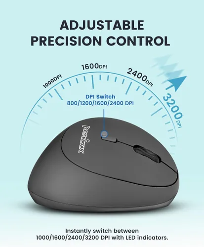 Vista 7 de Perixx PERIMICE-719RX - Ratón ergonómico recargable inalámbrico de 2.4 G, función de carga dual con cable e inalámbrica, cargador inalámbrico