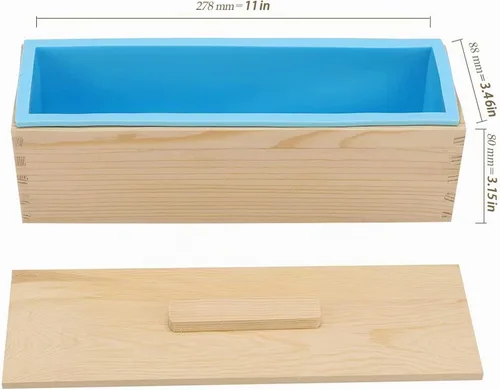 Vista 2 de Juego de 3 moldes de jabón de silicona de 42 onzas, kit de moldes de barra rectangular para hacer jabón con cajas y tapas de madera, moldes de jabón