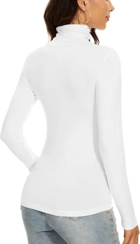 Vista 5 de Women's Turtleneck Long Sleeve Thermal Tops Slim Fitted Lightweight Thin Basics Layer Tshirt (XS-2XL)