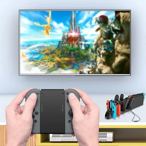 Vista 6 de Estación de carga para SwitchOLED modelo Joy Con y para controladores Switch Pro Base de carga con enchufe USB 2.0 y puertos, solo para controlador