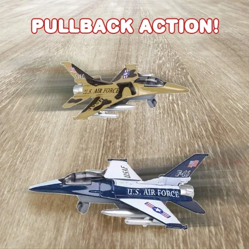 Vista 4 de ArtCreativity Jets F-16 fundidos a presión con mecanismo de retroceso, juego de 2, 7.5 pulgadas de metal fundido a presión para niños, decoraciones