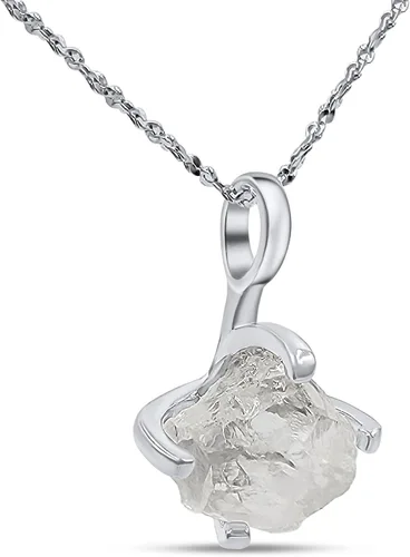 Vista 32 de Collar de cadena con colgante de piedra preciosa natural en bruto con oro blanco sobre plata de ley 925, piedra natal delicado regalo solitario