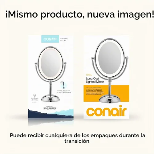 Vista 9 de Espejo ovalado de aumento con luz LED de doble cara para maquillaje; 1 x/7 X ampliación; acabado de cromo pulido, de Conair