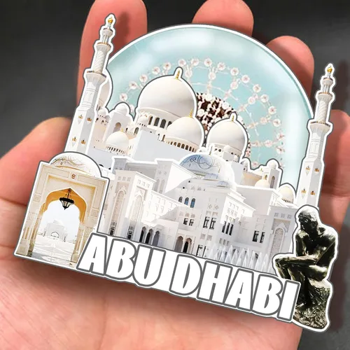 Vista 4 de Abu Dhabi United Arab EMI - Imán de madera 3D para nevera, recuerdos coleccionables, decoraciones artesanales hechas a mano
