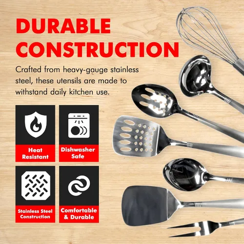 Vista 3 de Chef Craft - Juego de utensilios de cocina de acero inoxidable de 8 piezas con soporte para utensilios