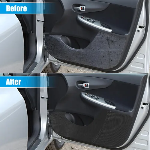 Vista 3 de X AUTOHAUX 1 juego de calcomanías antipatadas para puerta, patrón de fibra de carbono, protector antiarañazos para puerta, protector protector