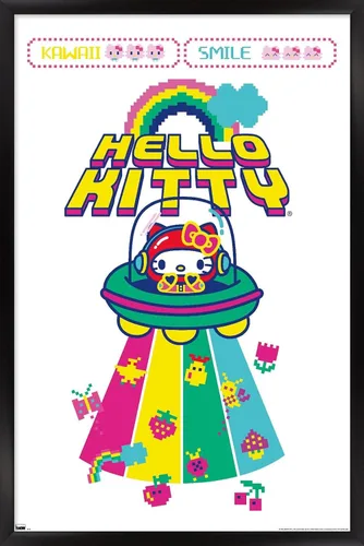 Vista 8 de Trends International Hello Kitty: 22 Kawaii Arcade - Póster de pared de alienígena, 22.4 pulgadas de largo x 14.7 W, versión enmarcada de madera