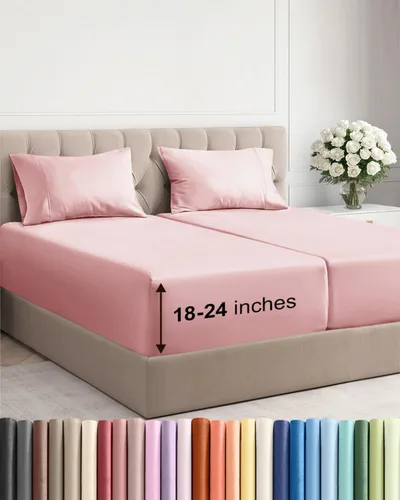 Vista 57 de Sábanas individuales de bolsillo extra profundo, sábanas transpirables y refrescantes de 3 piezas, juego de sábanas de lujo para hotel, suaves, sin