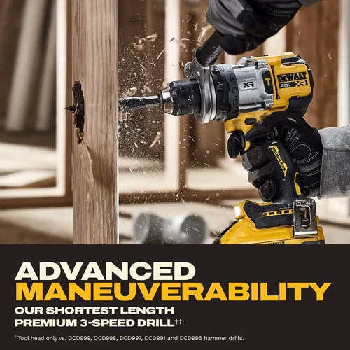 Vista 7 de DEWALT Kit de taladro de martillo inalámbrico de 1/2 pulgada MAX XR de 20 V con batería de 8 Ah y cargador (DCD1007WW1)