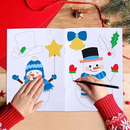 Vista 4 de Faccito 24 Piezas Paquetes de Libros para Colorear de Navidad a Granel Libro para Colorear de Invierno Mini Muñeco de Nieve Pan de Jengibre Santa