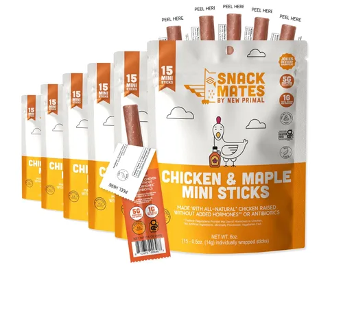 Vista 12 de New Primal Snack Mates Mini Chicken Stick Variety, tres sabores, 15