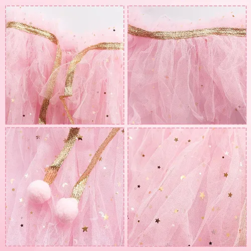 Vista 4 de FAYBOX Ropa de vestir de princesa para niñas pequeñas, capa de pincess, accesorios de disfraz con collar de varita de tiara trenzada