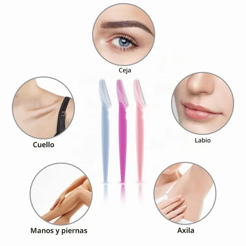 Vista 5 de 12 piezas de maquinilla de afeitar de cejas para mujer, herramienta de dermaplaning, recortadora de cejas con cubierta de seguridad, afeitadora