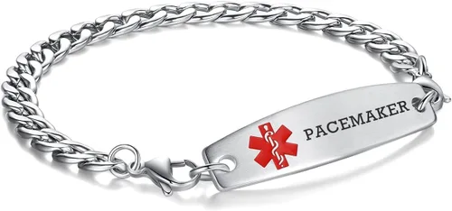 Vista 56 de Brazaletes de alerta médica ajustables de 7.5" a 9" para mujer/hombre, de acero inoxidable, intercambiables Cadena de bloque