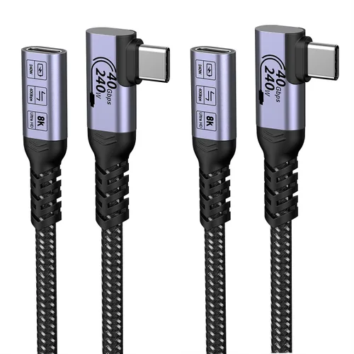 Vista 8 de USB C Extension Cable 6.6FT 2 Packs, 240W Right Angle Fast Charging Long USB4.0 Extender, 5A Quick Charge, 40Gbps Data Transfer, 8K Video Display,90