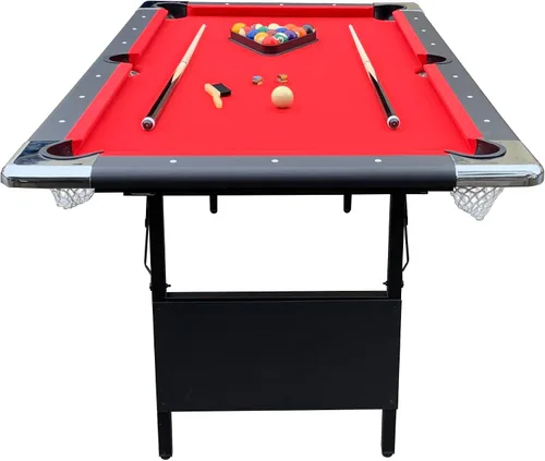 Vista 9 de Hathaway Fairmont II - Mesa de billar portátil de 6 pies para uso familiar y doméstico, incluye juego completo de bolas de billar, tacos, tiza y Rojo