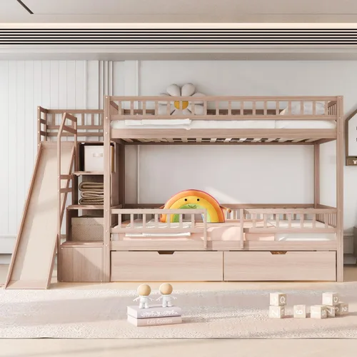 Vista 15 de Harper & Bright Designs Litera Individual sobre Individual con Escaleras y Cama Nido, Marco de Litera de Escalera de Madera Maciza con Espresso