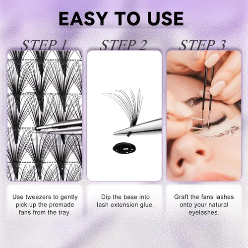 Vista 62 de FADLASH Extensiones de pestañas postizas en abanico con base puntiaguda 10D, extensiones de pestañas postizas de tallo medio, extensiones