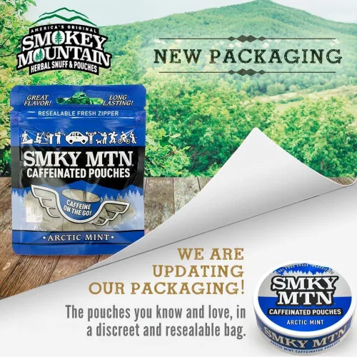 Vista 2 de SMOKEY MOUNTAIN Bolsas con cafeína, menta ártica, sin tabaco y sin nicotina, 15 bolsas por paquete, 5 paquetes