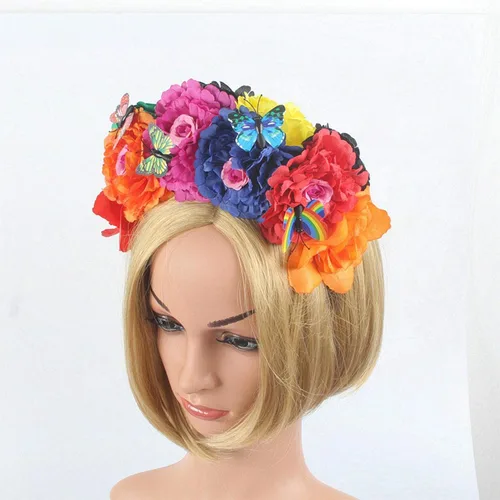 Vista 17 de DreamLily Frida Kahlo NC26 - Diadema con corona de rosas mexicanas para disfraz de fiesta de Halloween