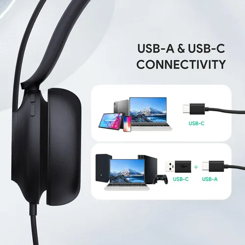 Vista 5 de Auriculares USB con micrófono Yealink UH37, auriculares con cable con micrófono de cancelación de ruido para computadora PC portátil teléfono VoIP