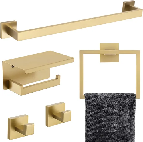 Vista 21 de Juego de Barras Portotoallas Negro Mate de 5 Piezas, Juego de Accesorios de Ferretería para Baño, Juego de Portotoallas Moderno de 23.6 Pulgadas