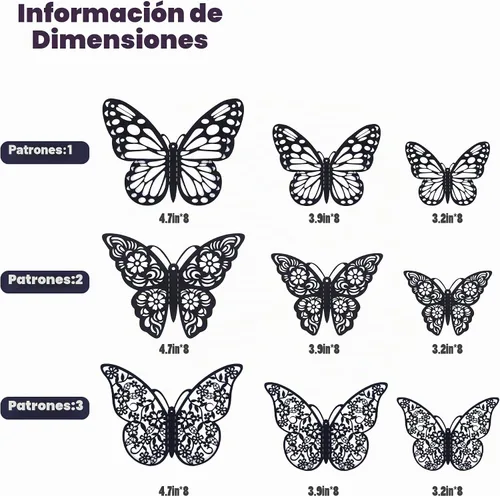 Vista 6 de Calcomanías de pared de mariposa 3D, 72 unidades, 3 tamaños, 3 estilos, calcomanías de pared metálicas extraíbles, calcomanías de pared para nevera
