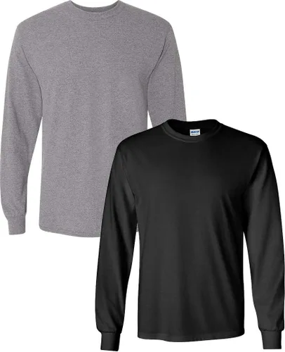 Vista 9 de Gildan - Camiseta de algodón y de manga larga para hombre, modelo G2400 (1) verde irlandés + (1) negro