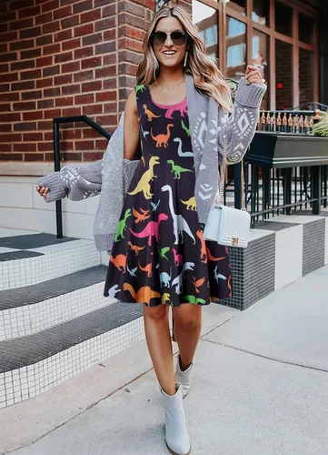 Vista 96 de uideazone - Vestido de mujer sin mangas cuello redondo de verano, para playa, casual, Midi línea A.