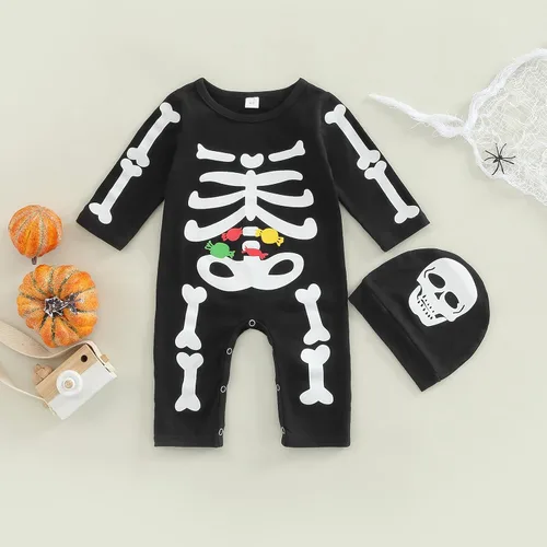 Vista 3 de MAYUMMPY Ropa de Halloween unisex para bebé recién nacido, mameluco de calabaza murciélago