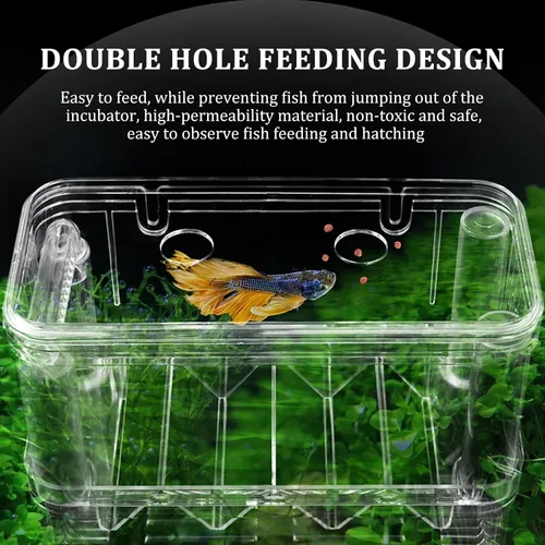 Vista 4 de WishLotus Caja de cría de peces, caja criadora suspendida para pecera con ventosas, caja de aislamiento de peces de acuario multifuncional