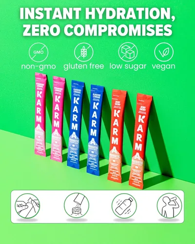Vista 4 de Bolsa de Hidratación Probiótica Karma - Paquete de 6, Mezcla de Bebida en Polvo de Bayas y Cereza - Apoyo Inmunológico y de la Salud Intestinal Para