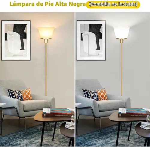 Vista 2 de Lámpara de pie para Dormitorio, Lámpara de pie dorada con pantalla de plástico blanco, Lámparas de pie modernas y altas, lámpara de pie brillante