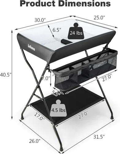 Vista 6 de INFANS Mesa Cambiadora para Bebé, Estación de Pañales Plegable Organizador Portátil de Guardería con Cinturón de Seguridad y Grandes Estanterías