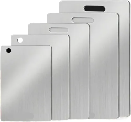 Vista 12 de Tabla de cortar de acero inoxidable de cocina 304 verduras frutas doble echado a un lado tablas de cortar espesadas (SML-3PCS)