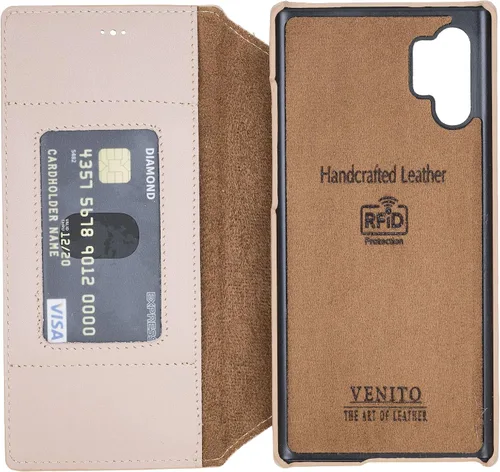 Vista 6 de Venito Venice - Funda delgada compatible con Galaxy Note 10 Plus con soporte, cartera, cierre automático y función de bloqueo RFID (rosa nude)