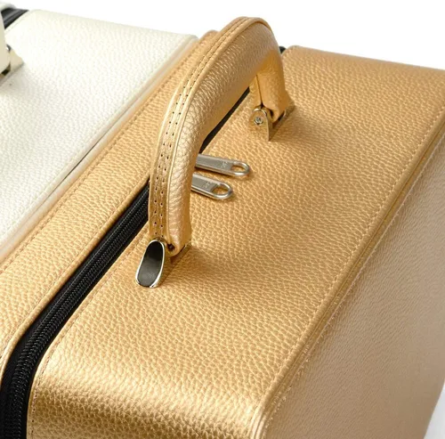 Vista 4 de Oirlv Joyero de cuero dorado hecho a mano organizador de joyas de viaje estuche de almacenamiento para aretes anillos collares dijes relojes