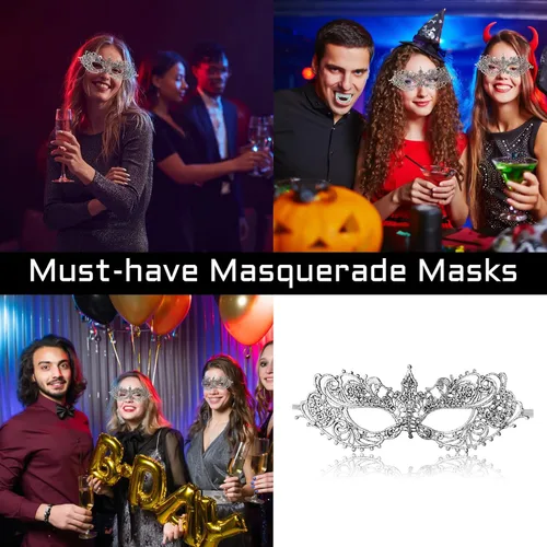 Vista 6 de Máscara de encaje para mujer, máscaras venecianas para fiesta de máscaras, fiesta de disfraces, Halloween, carnaval, apta para adultos, suave y negro