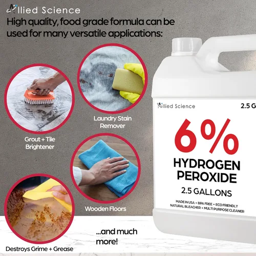 Vista 5 de Allied Science 6% de peróxido de hidrógeno, grado alimenticio H202 y agua desionizada, 2,5 galones
