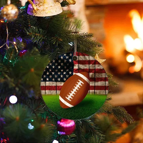Vista 3 de Two-Side Printed Football USA Flag Ceramic Christmas Ornament, Novelty for Family Friends Kids, Patriotic Christmas Keepsake Pendants