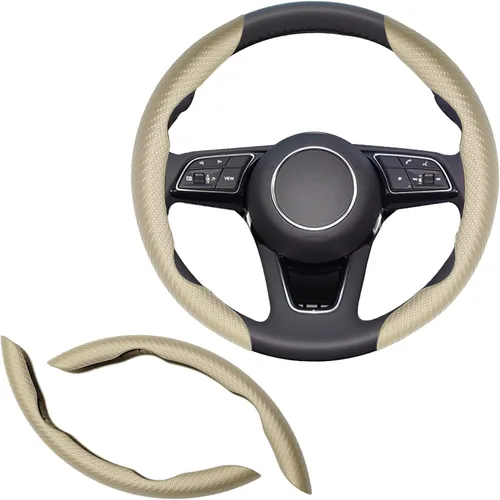 Vista 12 de 2 fundas de volante de fibra de carbono de ajuste universal, antideslizantes, protector segmentado para volante, accesorios interiores de automóvil