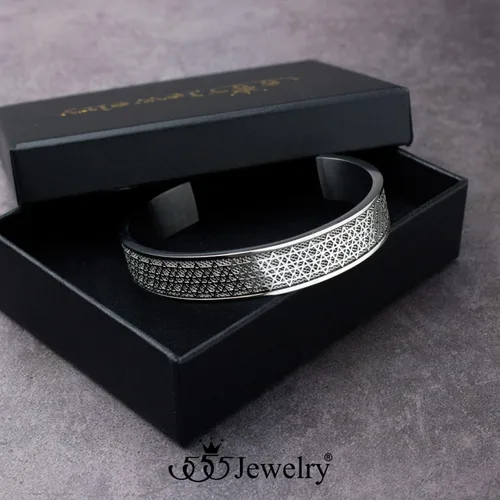 Vista 3 de 555Jewelry Exclusiva pulsera de acero inoxidable con diseño de estrella de David para hombre