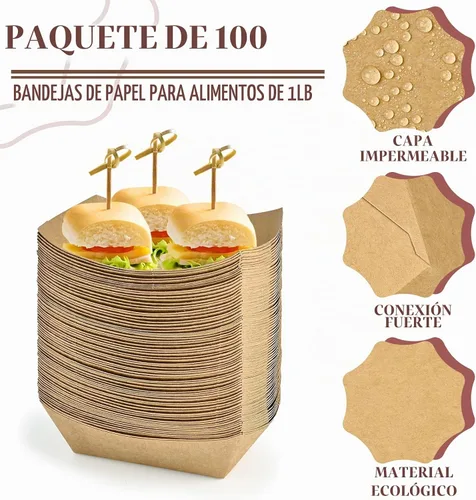 Vista 3 de Ocmoiy - Bandejas de papel para alimentos, 100