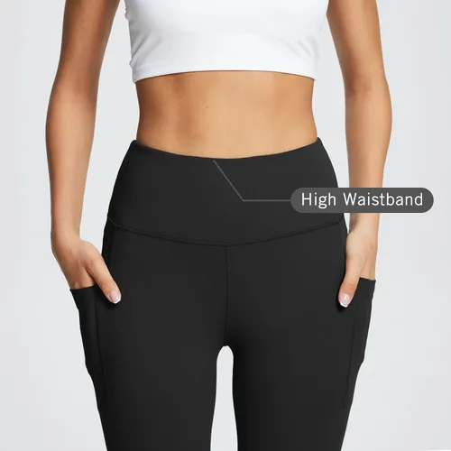 Vista 4 de BALEAF - Leggings de yoga suaves de cintura alta 78 para mujer con bolsillos profundos, pantalones de entrenamiento elásticos cepillados a prueba