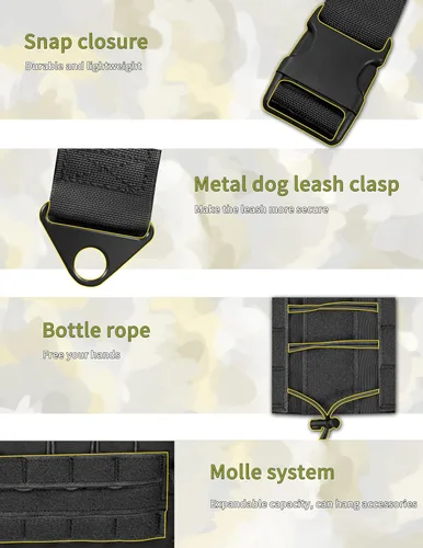 Vista 4 de Arnés táctico para perros de razas medianas y grandes, arnés ajustable para perros de servicio sin tirones con mango y sistema Molle, cordón