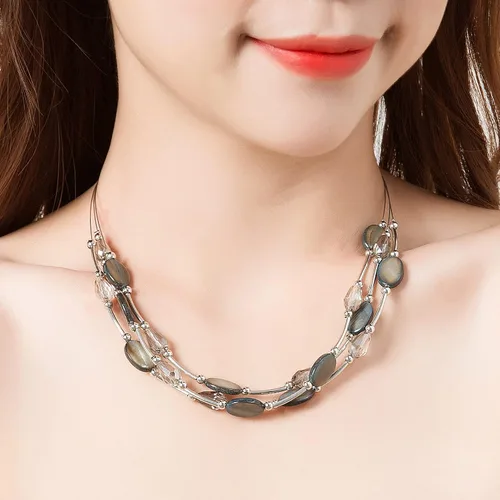 Vista 3 de Collar a capas con cristal para mujer, gargantilla con cadena de plata gruesa, regalo de cumpleaños para mujer