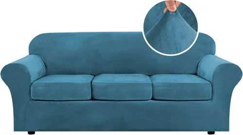 Vista 80 de H.VERSAILTEX - Funda elástica para sofá de 2 piezas, funda protectora de terciopelo, suave, con parte inferior elástica, con un ancho de hasta 49